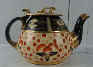 Antique Victorian Gaudy Welsh Tea Pot,  Imari Style Pattern With Lid