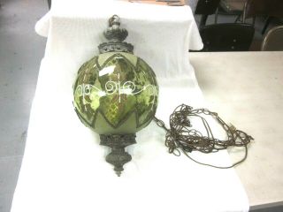 Vintage Green Glass Swag Lamp Retro Light Hanging Light Boho Chic Fixture