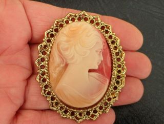 Vintage Jewellery Signed Cameo With Our Lady Of The Snows Plaque Brooch Pin