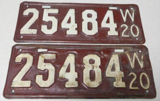 1920 Wisconsin Passenger Car License Plate Pair