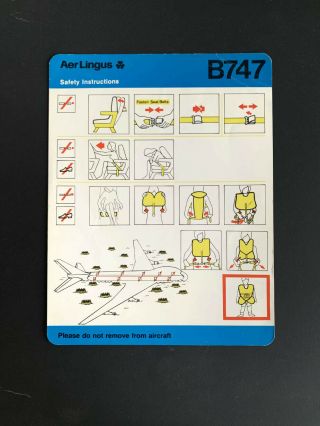 Safety Card Aer Lingus Boeing 747 - 100