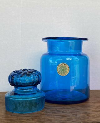 Vintage - Counterpoint Blown Glass Apothecary Jar w/Lid - Blue 2