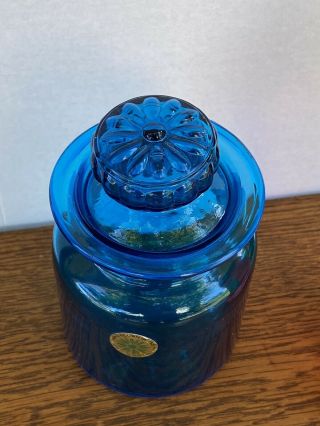 Vintage - Counterpoint Blown Glass Apothecary Jar w/Lid - Blue 3