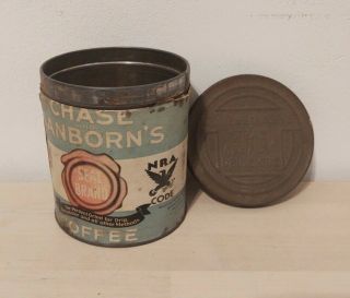 Vintage Chase & Sanborn Seal Brand Tin Coffee Can Embossed Lid Paper Label C1934