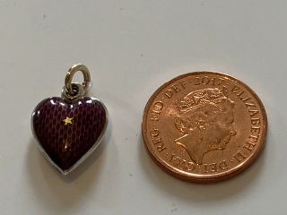 Antique Art Nouveau Guilloche Enamel Purple Puff Heart Pendant Charm Fob