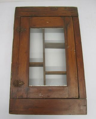 Antique Primitive Wooden Bathroom Medicine Cabinet Mirror Glass Storage Wood