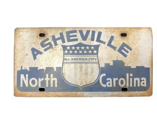 Vintage Asheville North Carolina Metal Novelty License Plate All American City