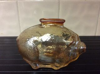 Vintage Small Carnival Glass Pig Piggy Bank 4.  5 " Amber Marigold