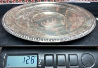 128 Gram 4.  5 Ounce Solid Sterling Silver 10” Inch Round Plate Tray Vintage 925