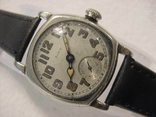 Vintage Large Antique Wwi World War I Military Elgin Cushion Trench Mens Watch