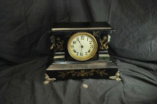 Antique Ansonia Clock Company - Black Cast Iron Mantle Clock