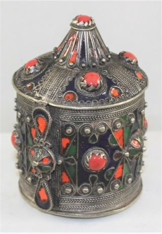 Vintage Berber Tribal Morocco Silver Enamel Cuff Bracelet Box