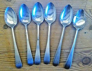 Antique Silver Tea Spoons (6 Ea) London 1792 By Duncan Urquhart & Naphtali Hart