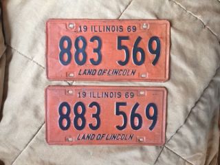 Matching Pair 1969 Illinois Vehicle License Plates - Il - Vintage - Tags - Plate