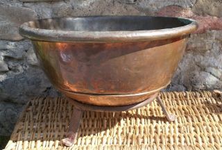 Antique Large Round Copper Jam Pan On Iron Trivet,  French,  Heavy Quality