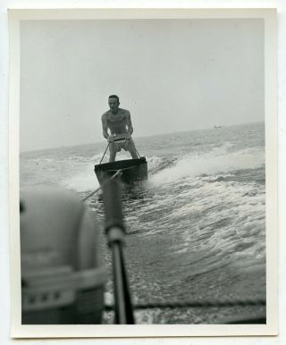 10 Vintage Photo Swimsuit Water Skiing Man Lake Snapshot Gay