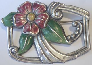 Vintage Coro Sterling Silver Enamel Flower Brooch