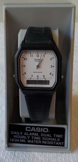 Vintage Old Stock Casio Aq8w Dual Time Analog Digital Alarm Wristwatch Watch