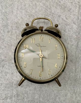 Vintage Ingraham Luminous Metal Wind Up Alarm Clock W/ Bells Japan