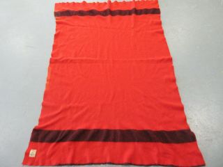Old Vintage Ayers Pioneer Canada Pure Wool Red & Black Stripe Blanket 102 " X 72 "