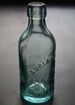 ANTIQUE SQUAT BLOB TOP ADRIAN FEYH 266 - 266 1/2 WILLIAM ST NY SODA WATER BOTTLE 2