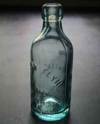 ANTIQUE SQUAT BLOB TOP ADRIAN FEYH 266 - 266 1/2 WILLIAM ST NY SODA WATER BOTTLE 3