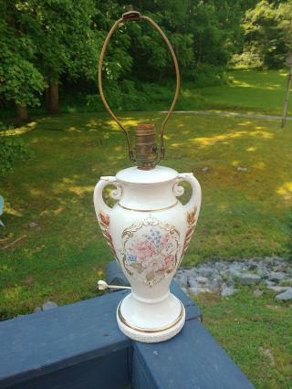 Vintage Antique Victorian Style Porcelain Floral Table Lamp A - 30