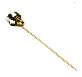 Antique Victorian Blackamoor Fancy White Black Enamel Stick Pin 14k Yellow Gold