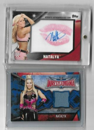 2016 Topps Wwe Natalya Authentic Autograph Kiss Card 25/25 And Mat Relic