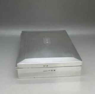VINTAGE LARGE HEAVY SOLID STERLING SILVER CIGARETTE BOX 529g H.  BROS BIRM 1950 3