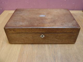 Antique Victorian Mahogany Brass Mother Of Pearl Inlaid Fitted Writing Slope Box