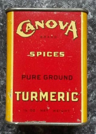 Vintage Canova Spice Tin 1 1/4 Ounce Ground Turmeric Maury - Cole Co.  Almost Full