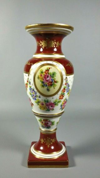 Antique French Paris Porcelain Empire Style Vase Limoges Hand Painted Flowers