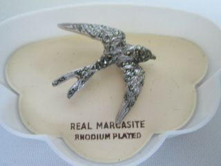 Vintage Marcasite Swallow Bird Silver Tone Brooch Shawl Pin Vintage Jewellery