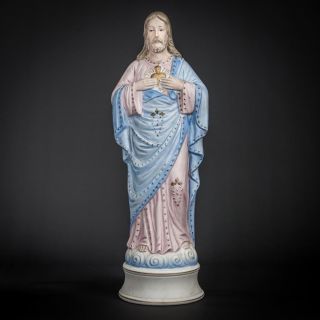 Sacred Heart Of Jesus | Christ Figure | Antique Bisque Porcelain Figurine | 13 "