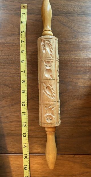 Vintage Springerle Rolling Pin With Designs Cookie Mold Hardwood Barely