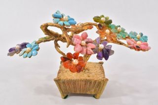 Vintage Signed Swoboda Japanese Bonsai Tree Multi Color Gemstones Flowers Pearls