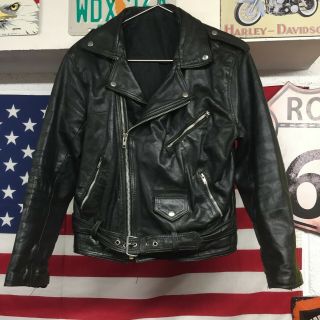 Mens Vintage/retro Black Leather Motorcycle Jacket Size 40 Eu 50 Harley Chop