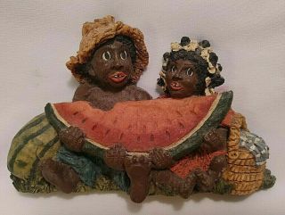 Vtg 1985 June Mckenna Black African American Boy Girl Couple Eating Watermelon