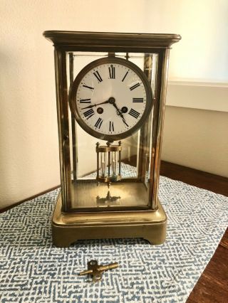 Antique French Japy Freres Crystal Regulator Mantle Clock For Repair/part