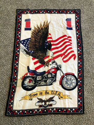 Vintage 1980s Harley Davidson Wall Tapestry Fathead Screaming Eagle Born In Usa