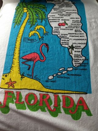 Vintage Florida Map Souvenir Beach Towel 30 " X 59 " Bright Color