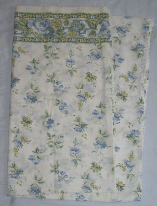 Vintage Westpoint Stevens Twin Flat Sheet Blue Yellow Flowers On White W/border
