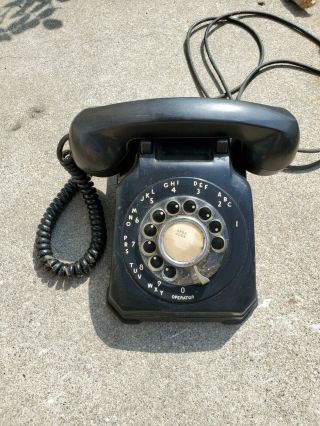 Vintage Rotary Dial Desk Telephone.  Black With White Numbers.  Circa 1970 