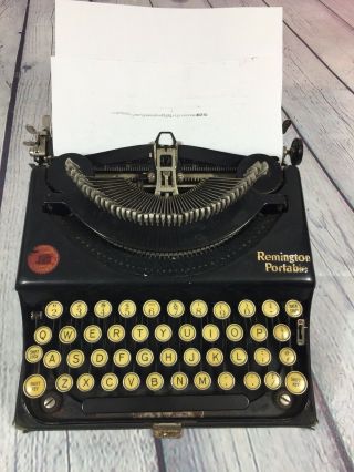Antique Vintage Remington Portable Typewriter W Glass Keys & Hard Cover Case