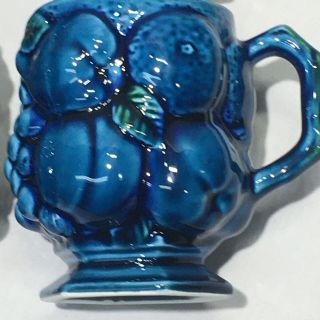 Vintage Inarco Mood Indigo Blue Fruit Embossed Mugs E2431 Set of 4 Japan MCM 3