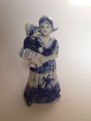 Porcelain Lady Figurine Bell Figural Antique Vintage Delft