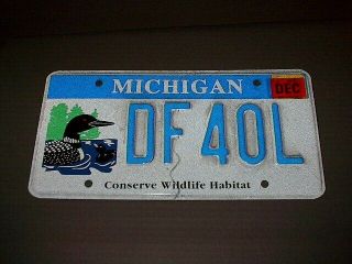 Michigan Conserve Wildlife Habitat Loon License Plate 2007 Tag Df 40l
