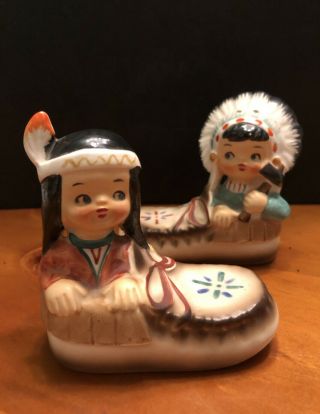 Vintage Salt And Pepper.  Native American Boy And Girl.  So Cute
