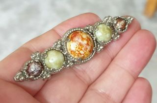 Vintage Scottish Celtic Lovely Crafted Banded Agate Plaid Silver Bar Brooch Pin